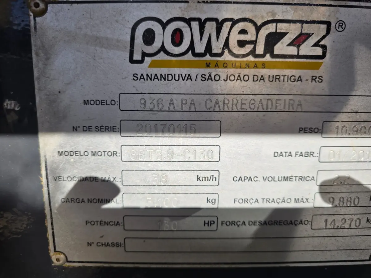 LOTE 005 - 01 Pá Carregadeira 936A, Power ZZ, Ano/Modelo 2017