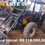 LOTE 006 - TRATOR AGRÍCOLA COM CONCHA HIDRÁULICA, Marca VALMET, Modelo 78.5, motor diesel, cor amarela, ano de fabricação 2006